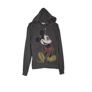 Disney Parks Mickey Mouse Jacket Full Zip Size Small Heathered Gray Hoodie Comfy